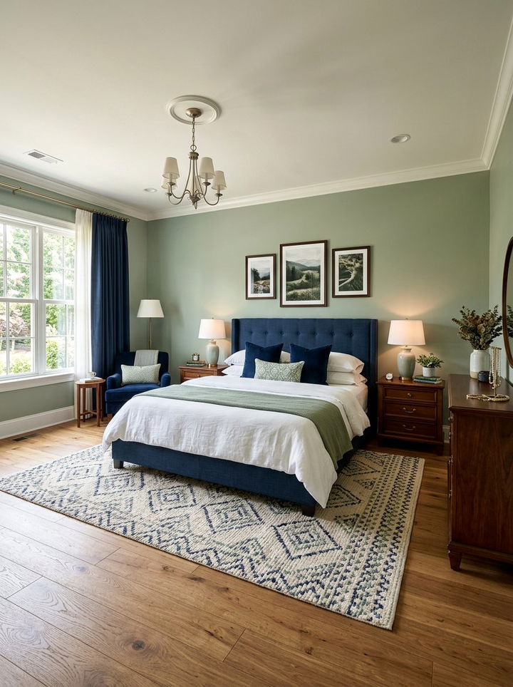 Navy blue and sage green bedroom - 30 blue and green bedroom ideas