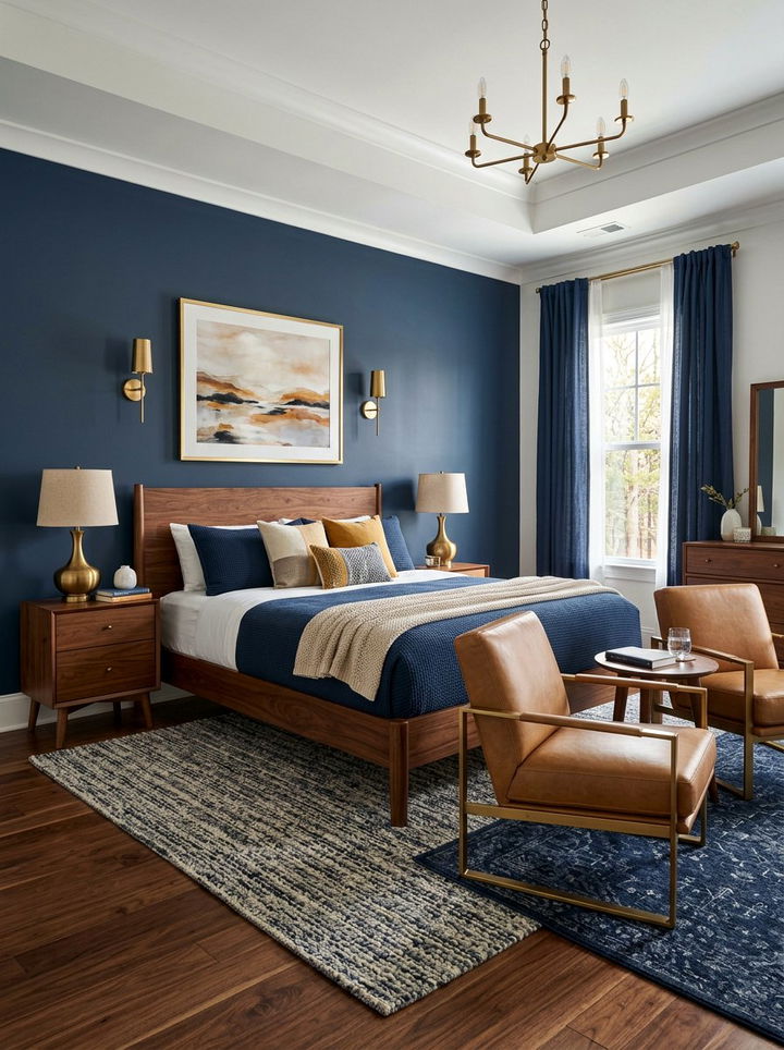Navy blue and walnut bedroom - 30 traditional navy bedroom ideas