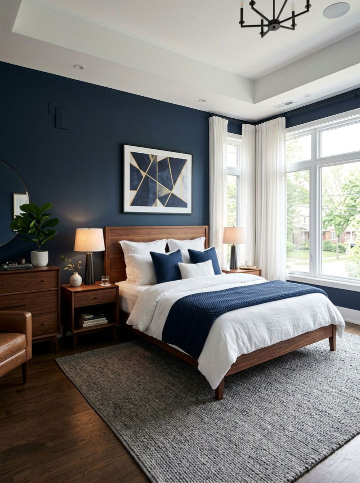 Navy blue and walnut bedroom - 30 blue and brown bedroom color combo