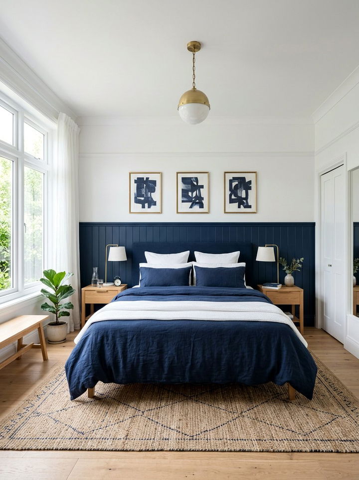 Navy blue and white bedroom - 30 two tone bedroom ideas