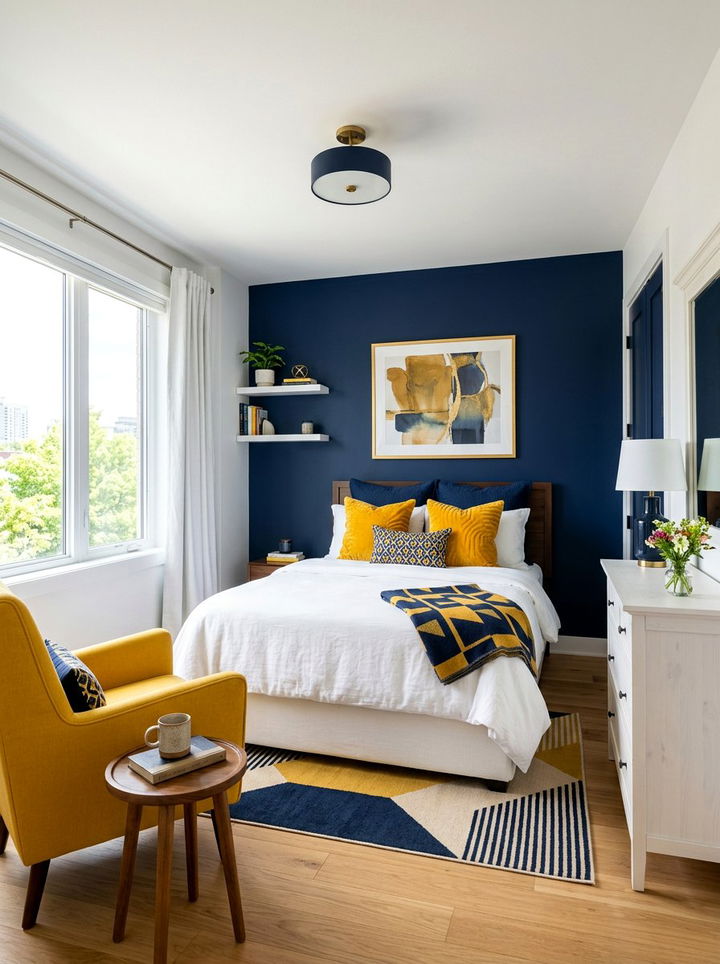 Navy blue and yellow bedroom - 30 navy blue accent wall bedroom