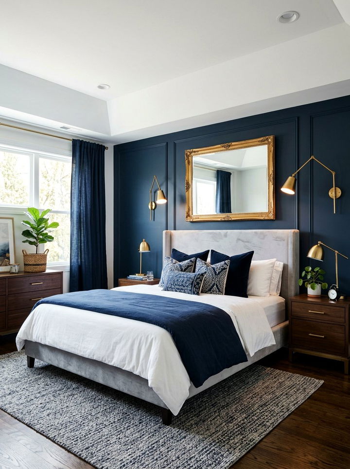 Navy blue bedroom wall - 30 bedroom paint color ideas