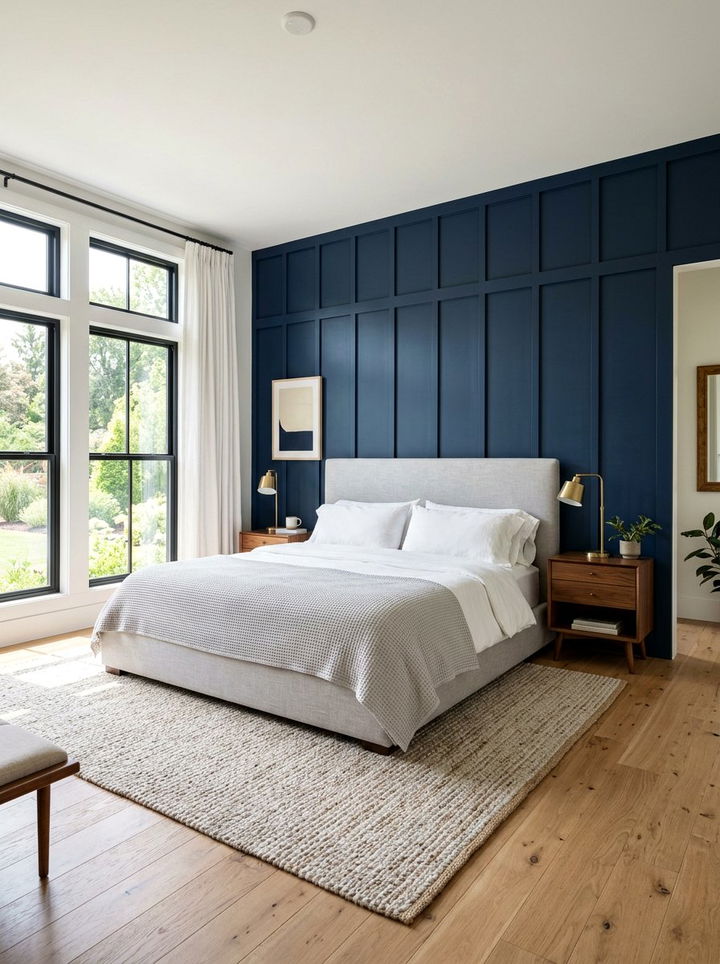 Navy blue board and batten wall - 30 navy blue accent wall bedroom