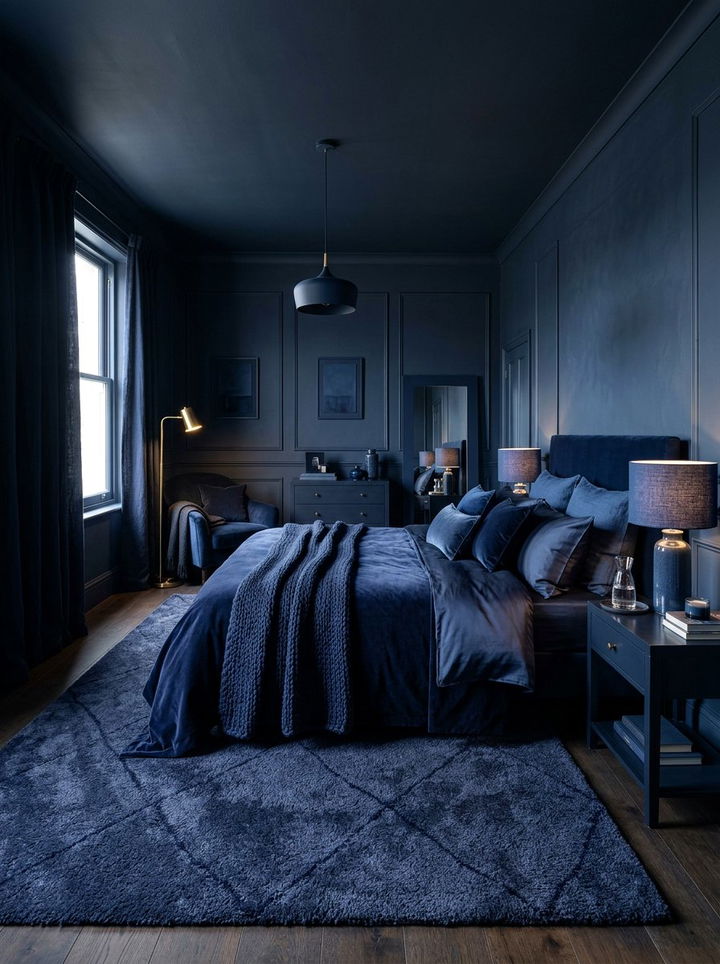 Navy blue monochromatic bedroom - 30 navy bedroom decor ideas