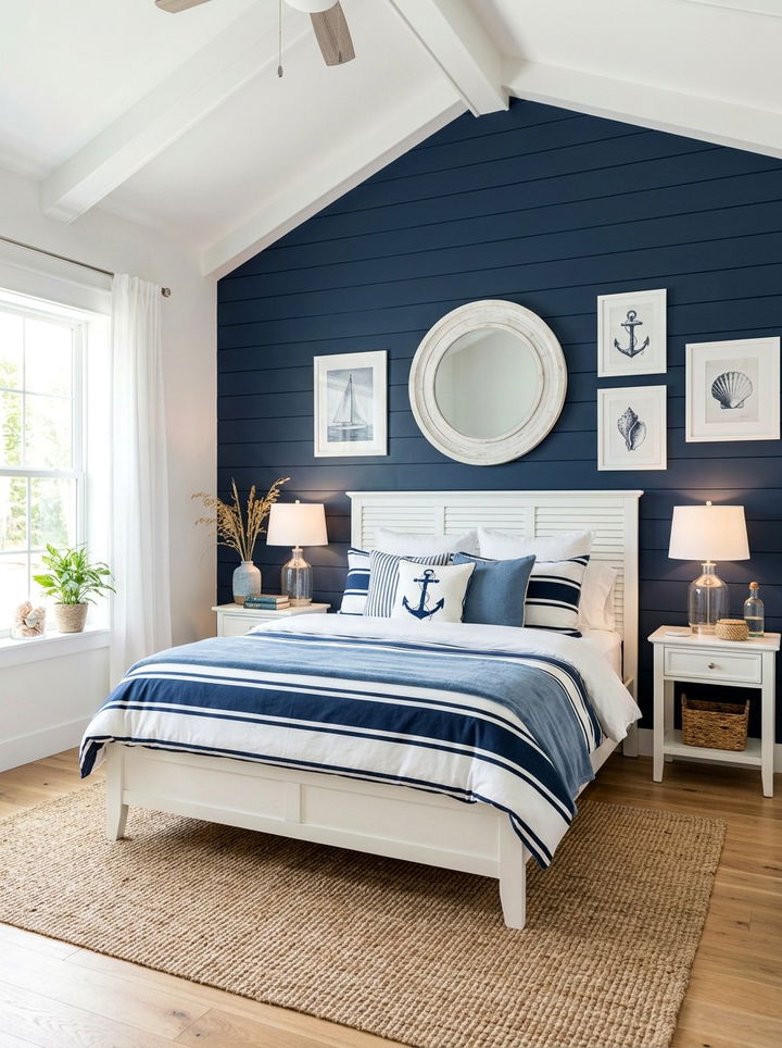 Navy blue shiplap accent - 30 bedroom shiplap walls