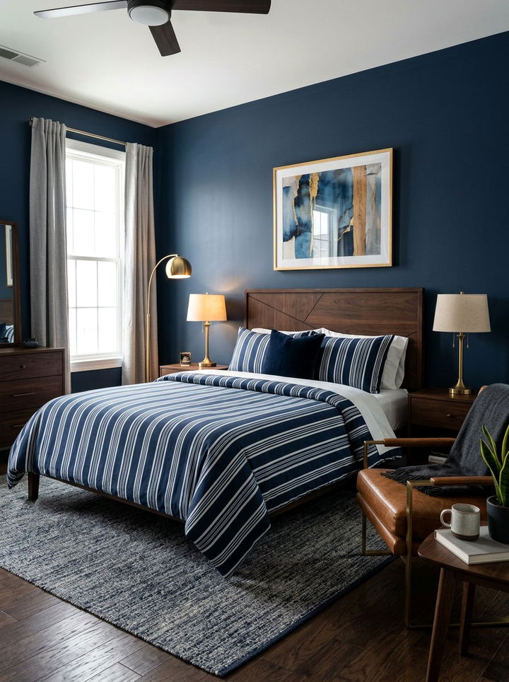Navy blue striped duvet cover - 30 bedroom striped bedding ideas