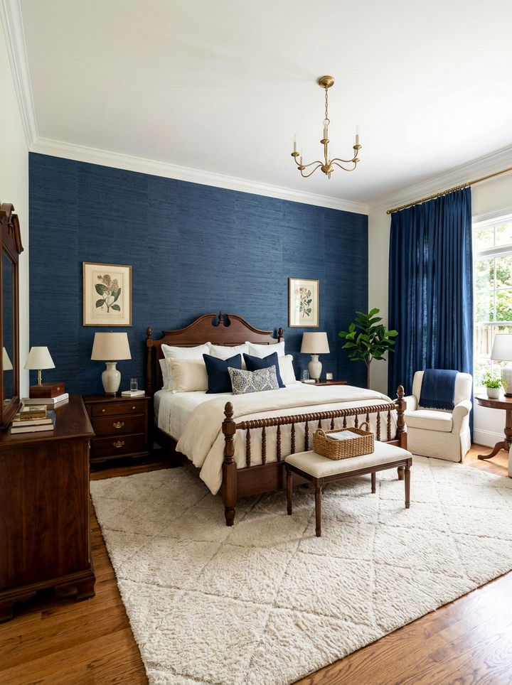 Navy blue textured wall bedroom - 30 traditional navy bedroom ideas