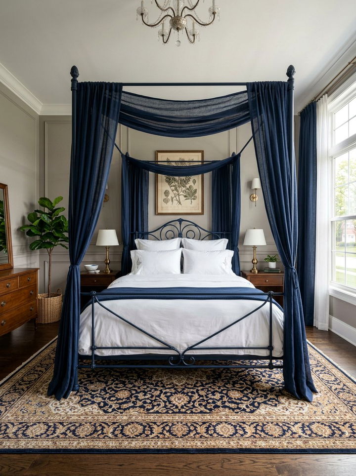 Navy blue traditional canopy bed - 30 traditional blue bedroom ideas