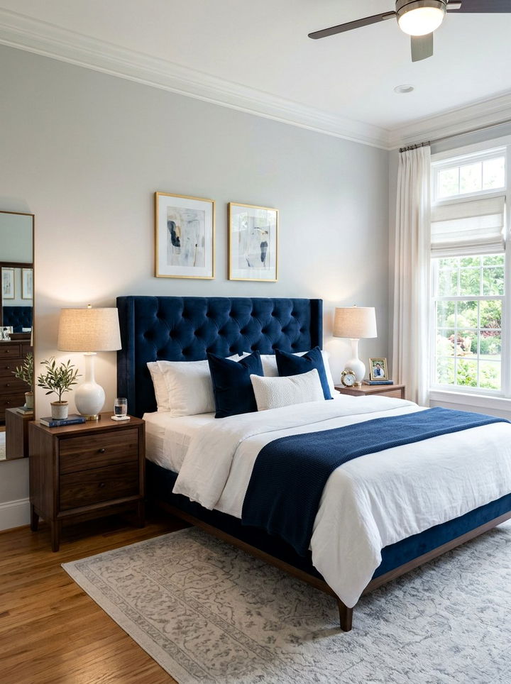 Navy blue tufted headboard bedroom - 30 traditional navy bedroom ideas
