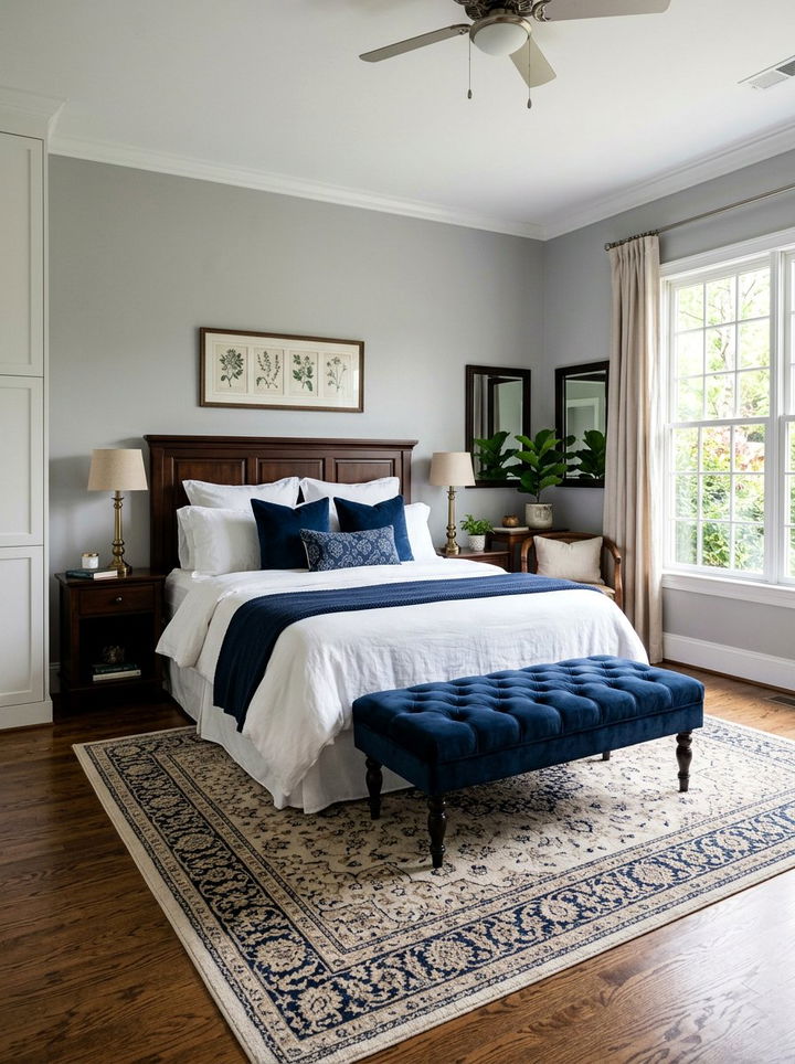 Navy blue velvet bench bedroom - 30 traditional navy bedroom ideas
