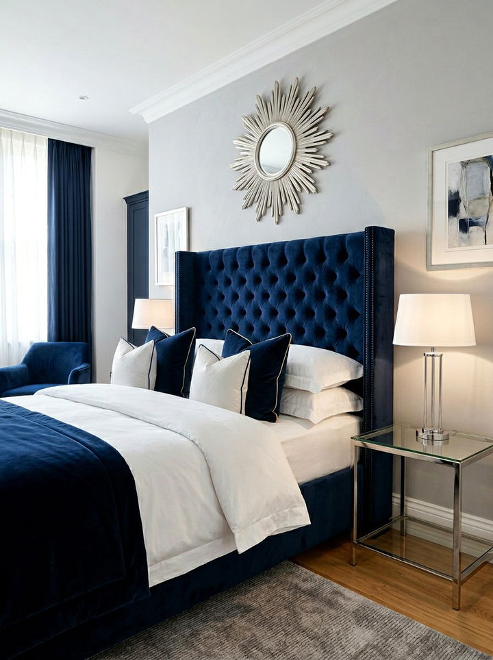 Navy blue velvet headboard bedroom - 30 navy blue accent wall bedroom