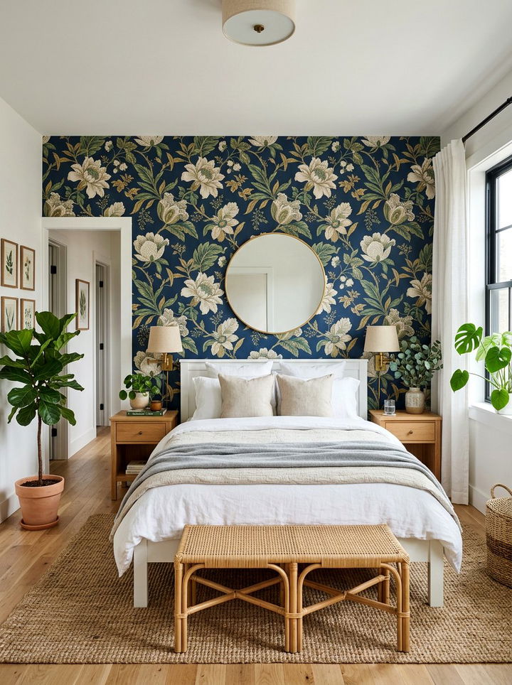 Navy floral wallpaper bedroom - 30 navy bedroom decor ideas