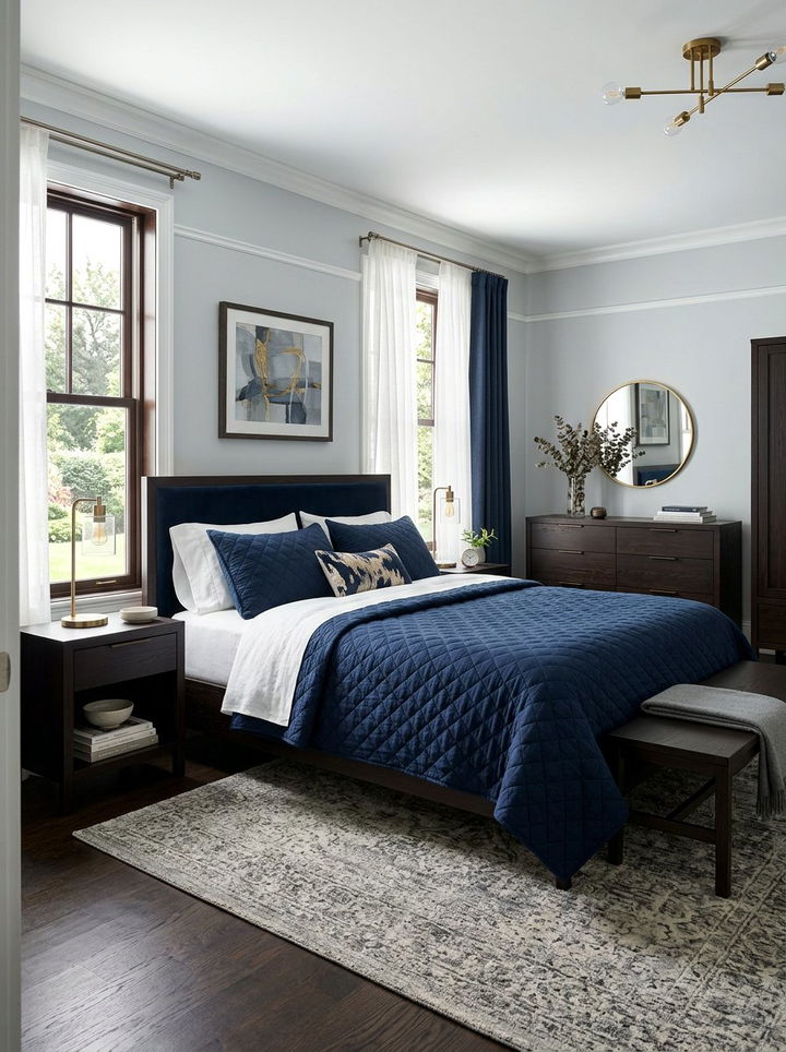 Navy quilted quilt - 30 quilted bedroom ideas