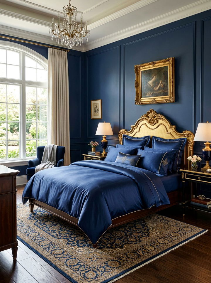 Navy silk bedding master bedroom - 30 traditional navy bedroom ideas