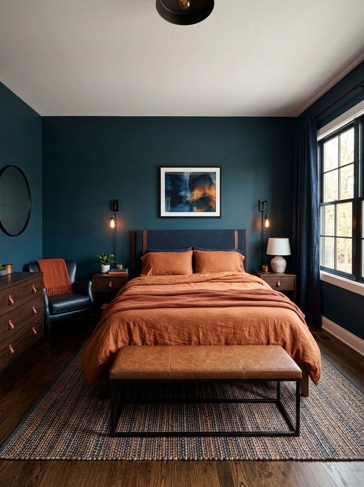 Navy teal and rust orange bedroom - 30 teal and orange bedroom color combo