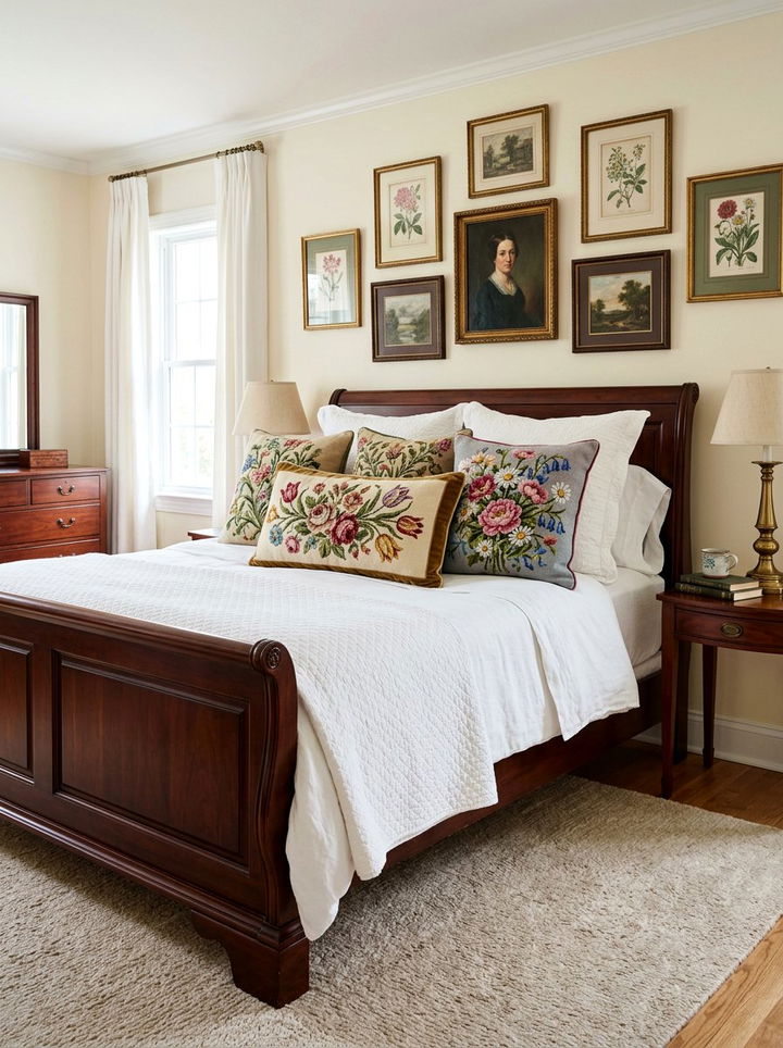 Needlepoint decorative pillows - 30 grandmillennial bedroom ideas