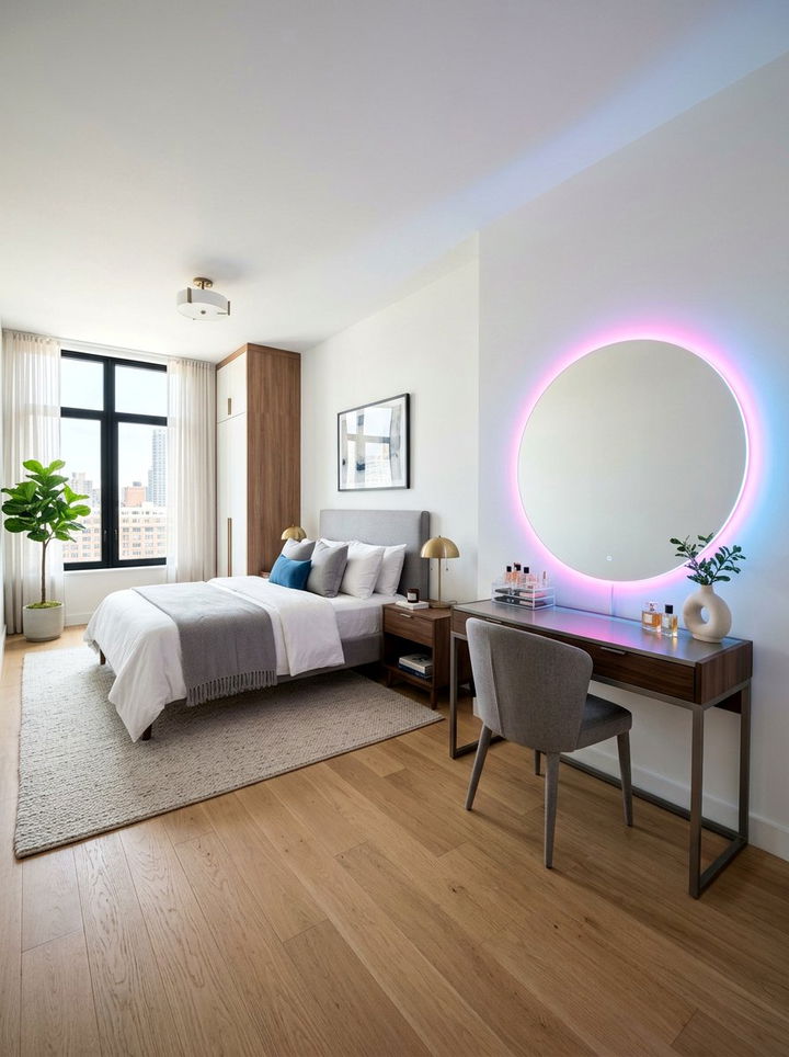 Neon Backlit Mirror Decor - 30 neon color bedroom ideas