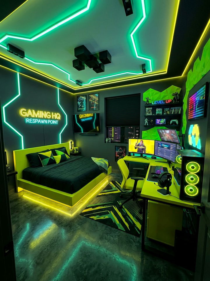 Neon Green And Electric Yellow Bedroom - 30 yellow green bedroom ideas