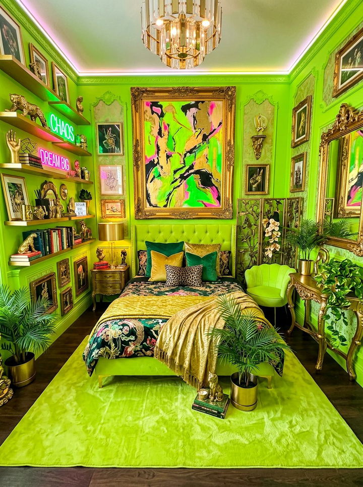 Neon Green And Gold Maximalist Bedroom - 30 green and gold bedroom color combo