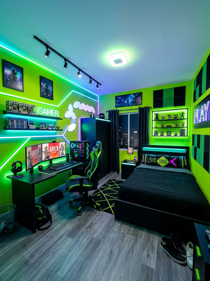 Neon Green Youth Bedroom - 30 bedroom green walls