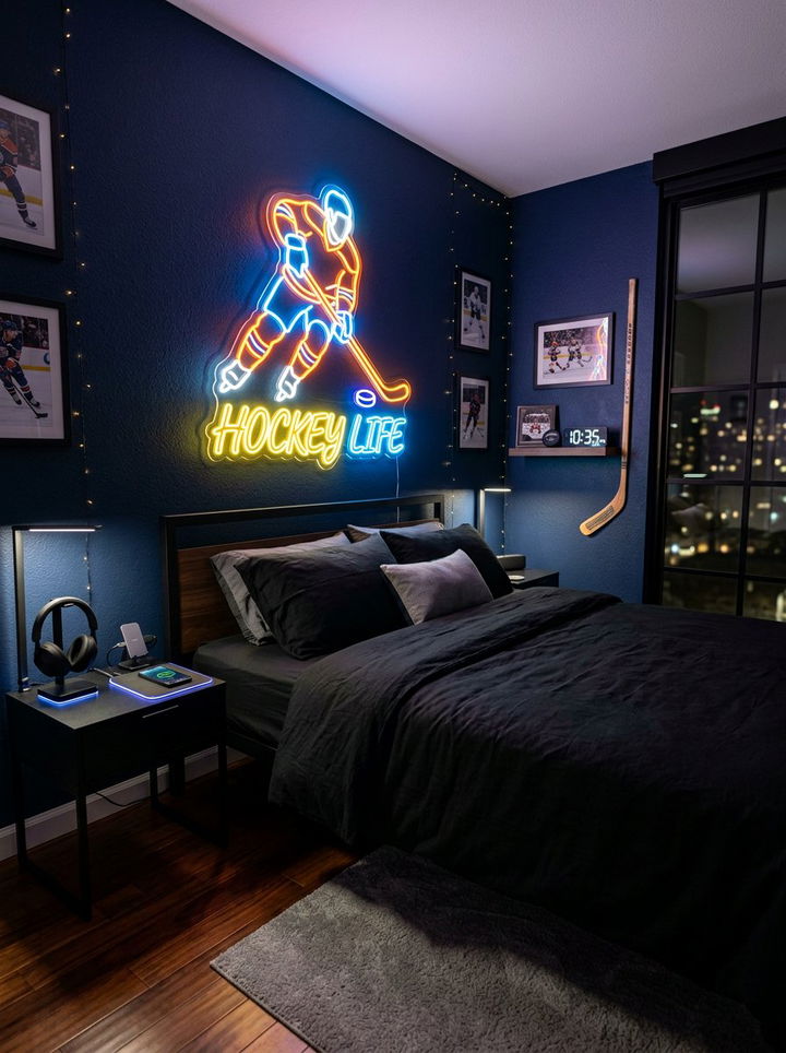 Neon Hockey Decor - 30 hockey bedroom ideas