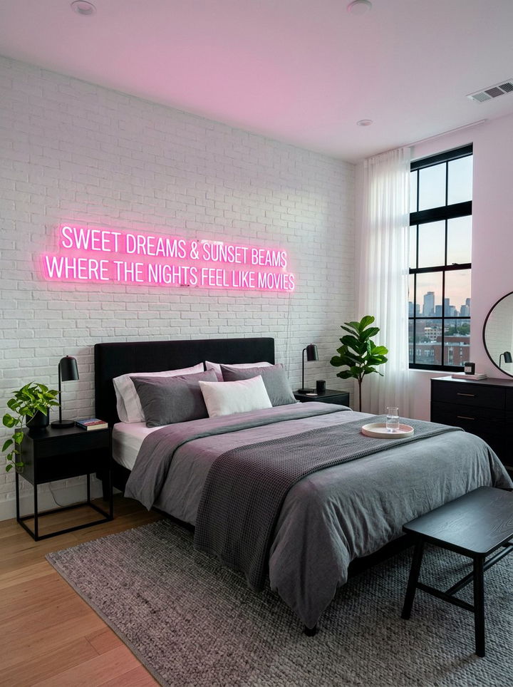 Neon Lyric Sign Bedroom - 30 music themed bedroom ideas