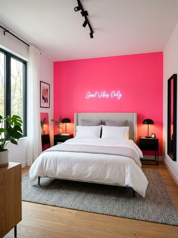 Neon Pink Accent Wall - 30 neon pink bedroom ideas
