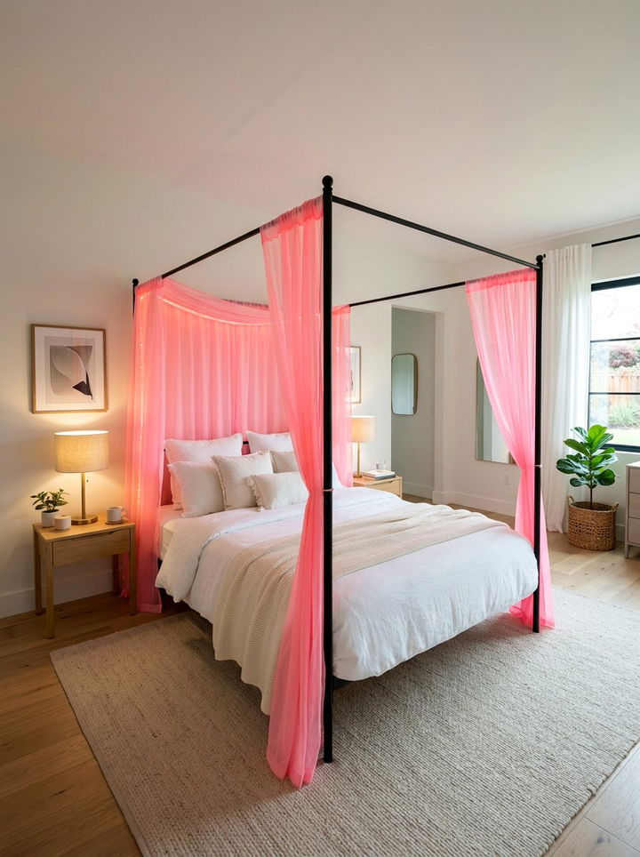 Neon Pink Canopy Bed - 30 neon pink bedroom ideas