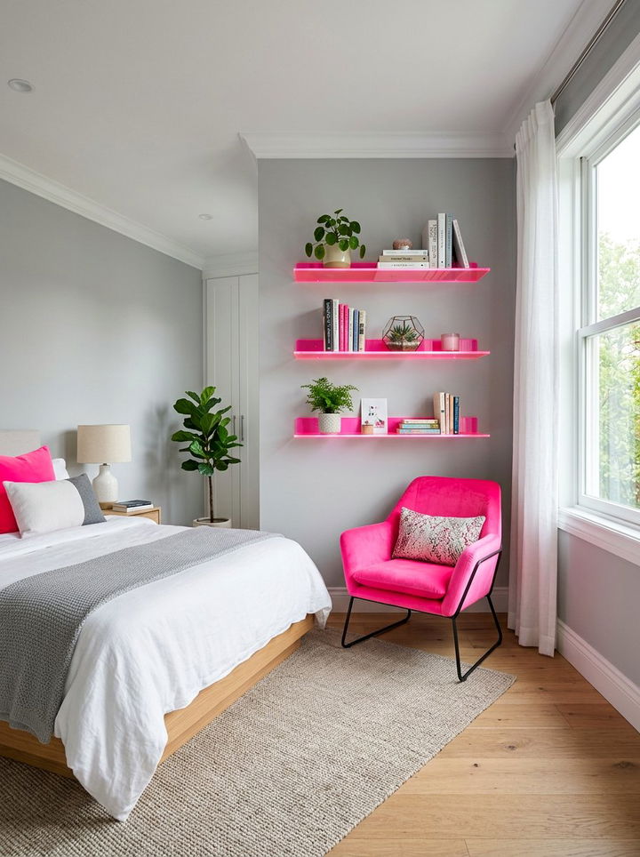 Neon Pink Floating Shelves - 30 neon pink bedroom ideas