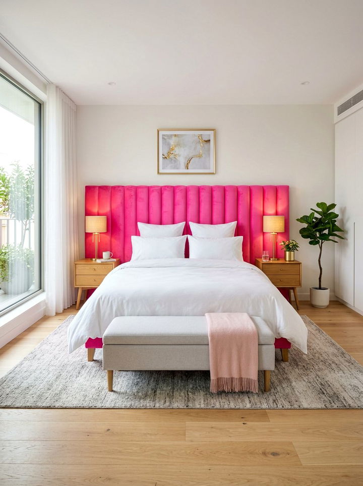 Neon Pink Velvet Headboard - 30 neon pink bedroom ideas