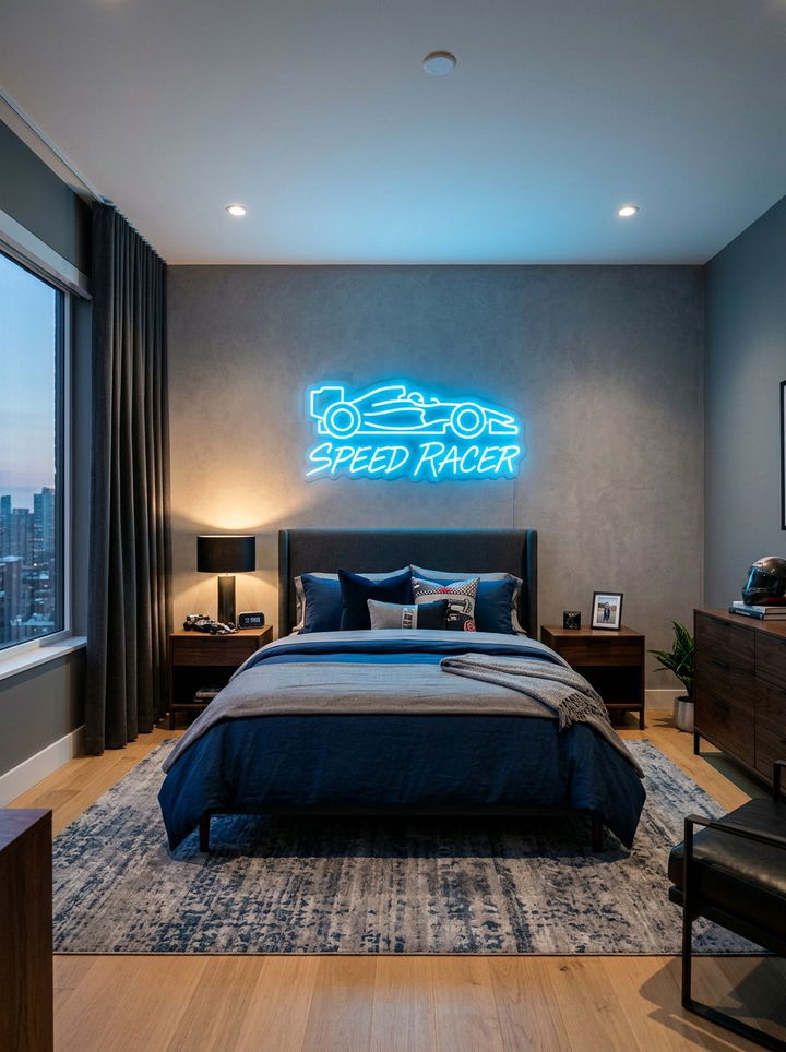 Neon Racing Lights - 30 race car bedroom ideas