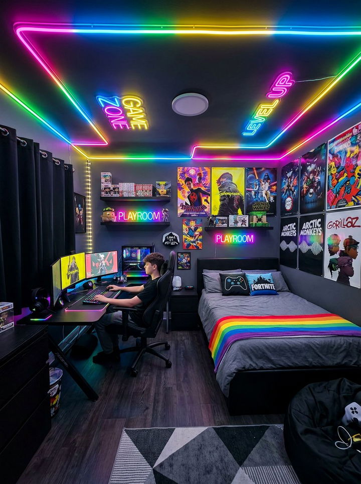 Neon Rainbow Decor - 30 rainbow bedroom ideas
