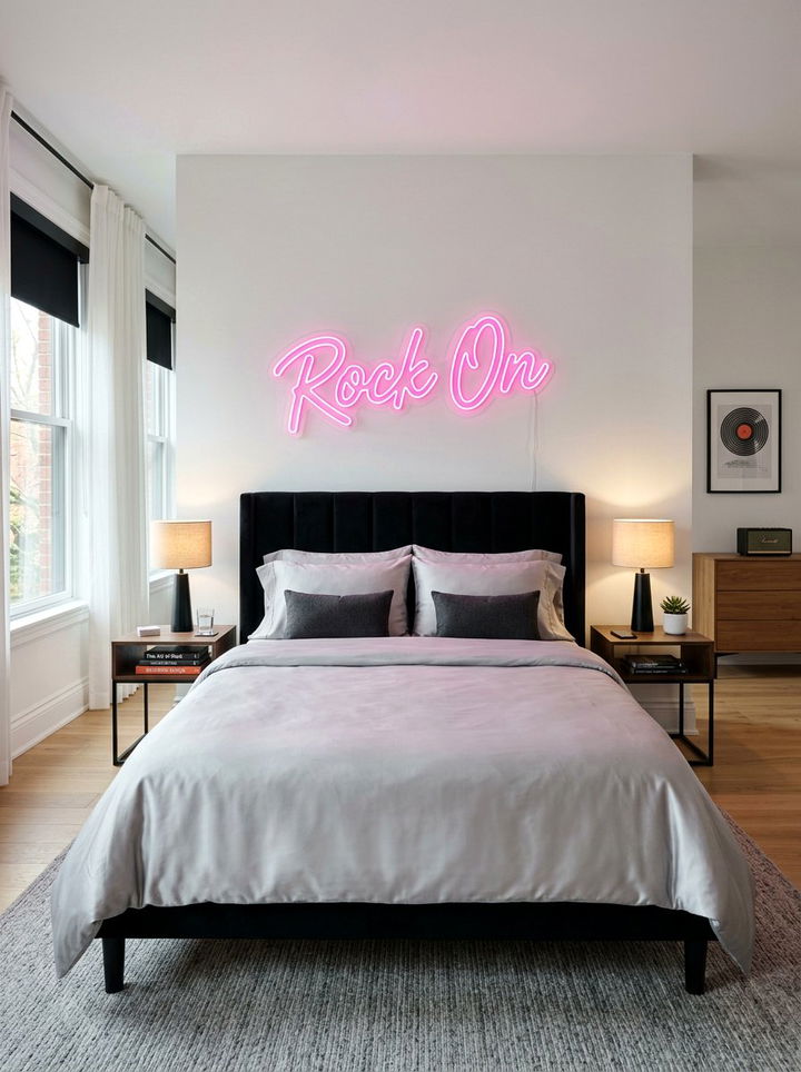 Neon Sign Bedroom - 30 rock and roll bedroom ideas