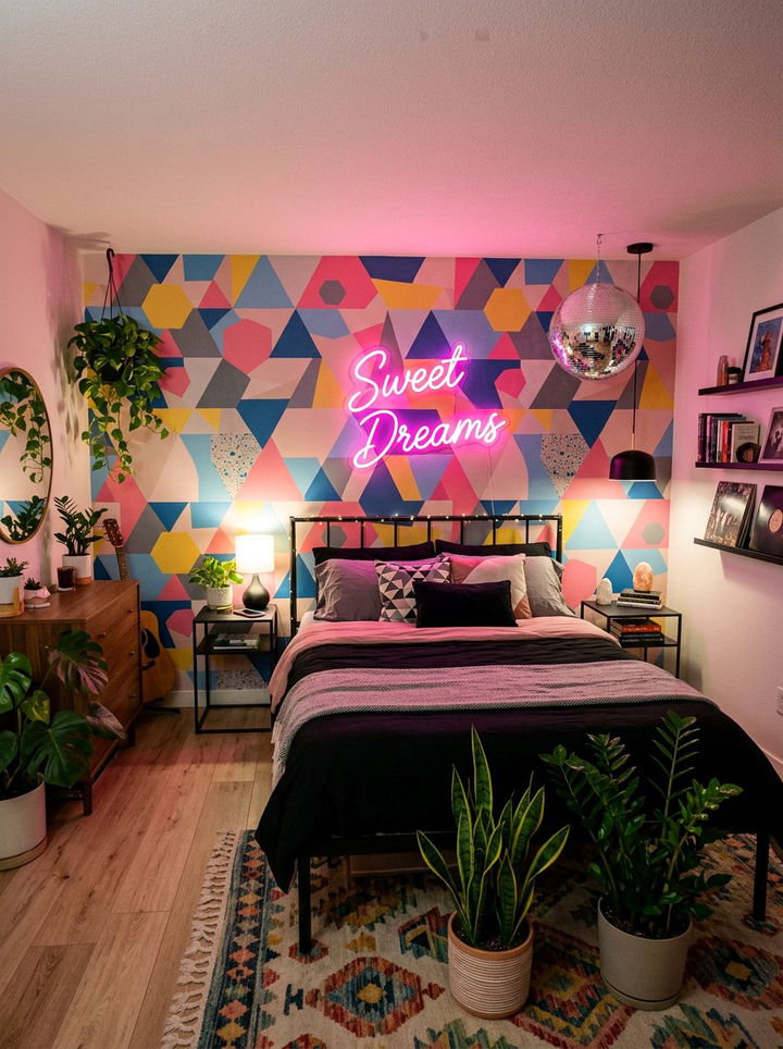 Neon Sign Bedroom - 30 maximalist bedroom ideas