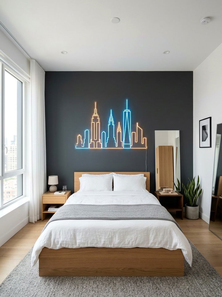 Neon Silhouette Art Piece - 30 neon color bedroom ideas