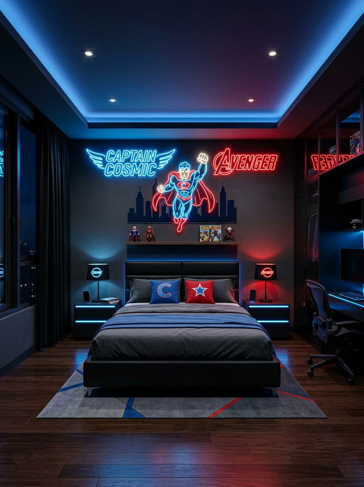 Neon Superhero Bedroom - 30 comic book bedroom ideas