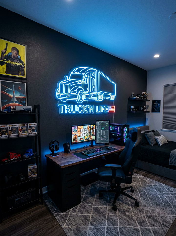 Neon Truck Sign - 30 truck bedroom ideas