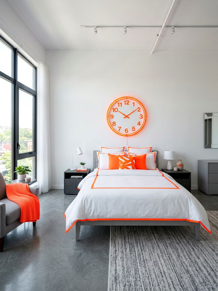 Neon orange and white bedroom accents - 30 orange and white bedroom ideas