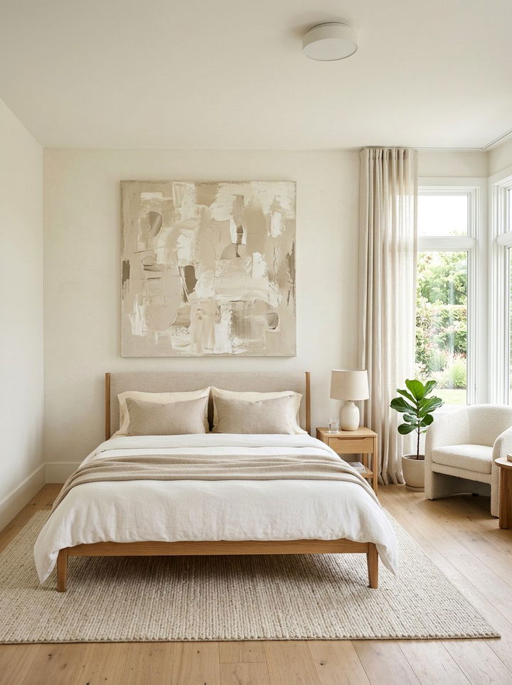 Neutral Abstract Bedroom Painting - 30 scandinavian cream bedroom ideas