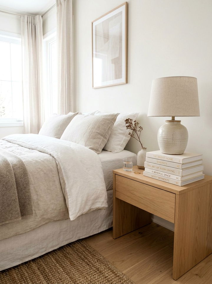 Neutral Bedside Books - 30 beige bedroom accessories ideas