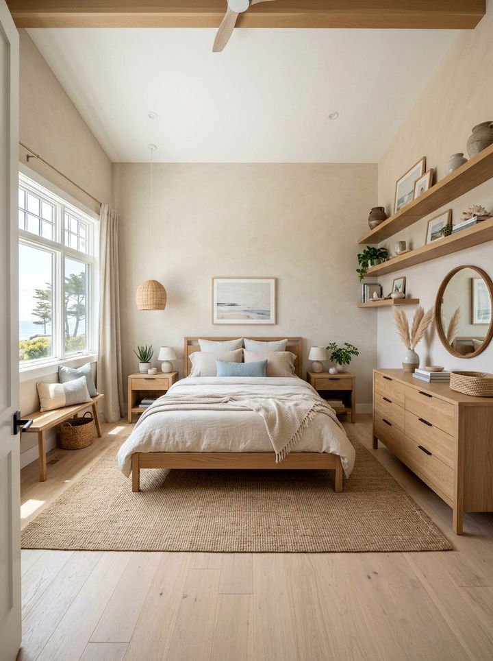 Neutral Coastal Bedroom With Wood Accents - 30 coastal beige bedroom ideas