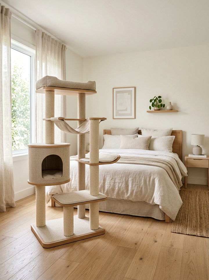 Neutral Color Cat Tree - 30 cat tree bedroom ideas