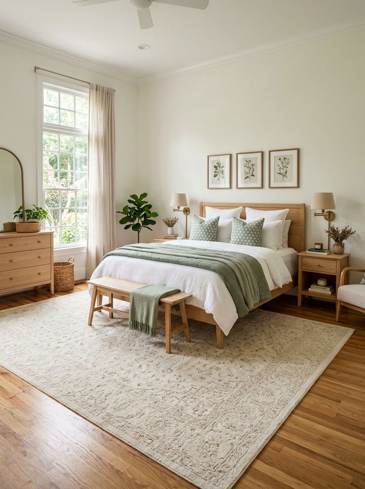 Neutral Cream Rug - 30 sage green and cream bedroom ideas
