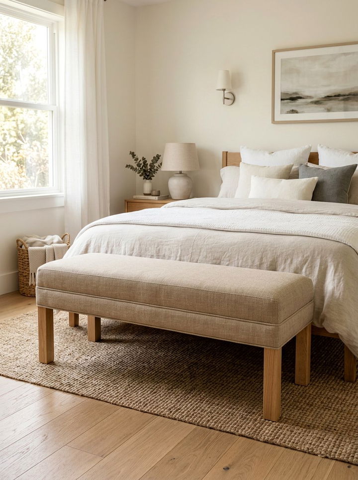 Neutral Fabric Bench - 30 bedroom upholstered benches