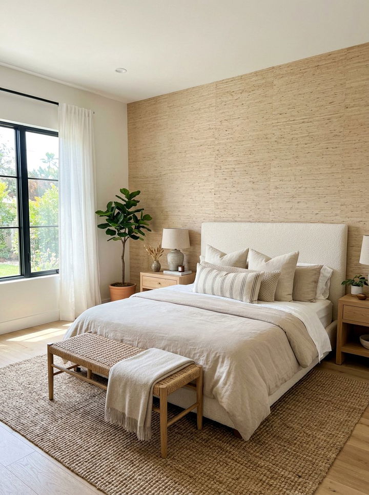 Neutral Grasscloth Wallpaper - 30 bedroom accent wall wallpapers