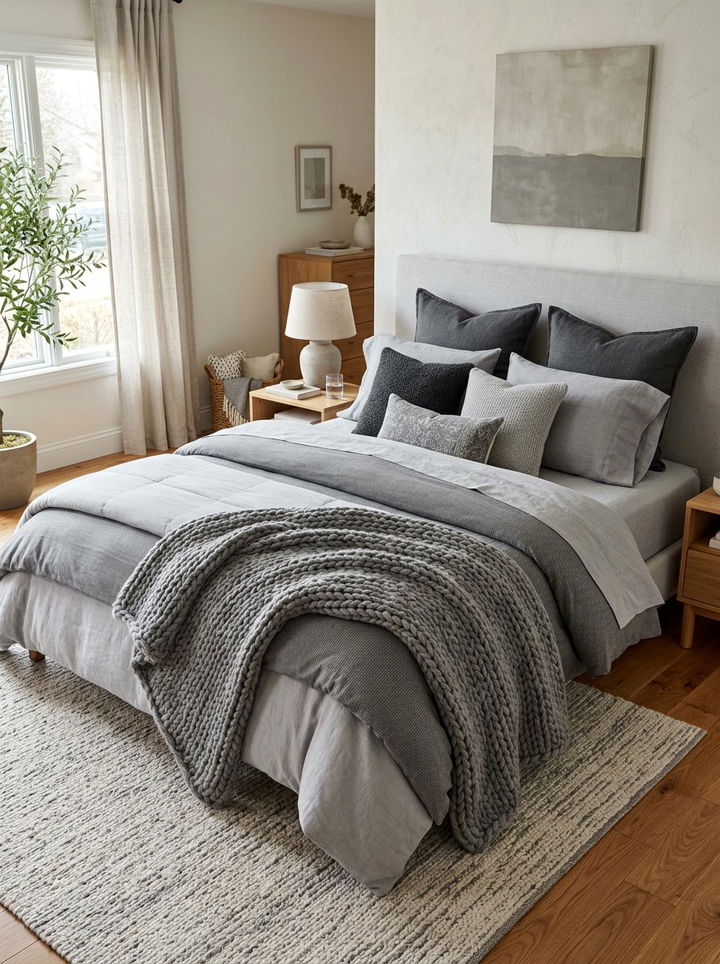 Neutral Gray Layers Bedding - 30 bedroom gray bedding ideas