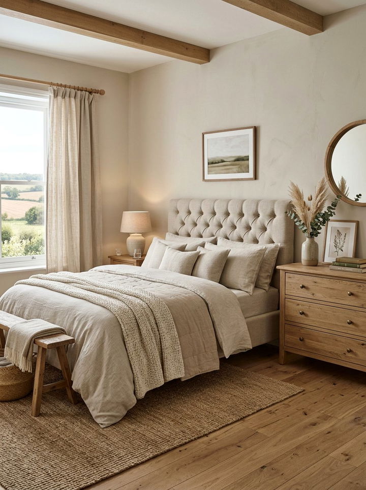 Neutral Linen Bedding - 30 country house bedroom ideas