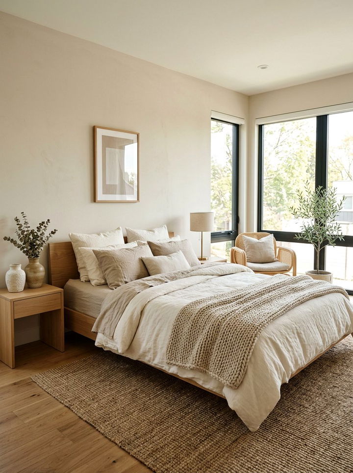 Neutral Linen Bedding - 30 soft minimalist bedroom ideas