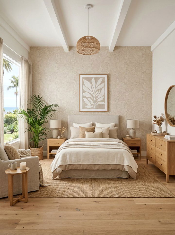 Neutral Sand Colored Palm Fronds - 30 bedroom tropical wallpapers