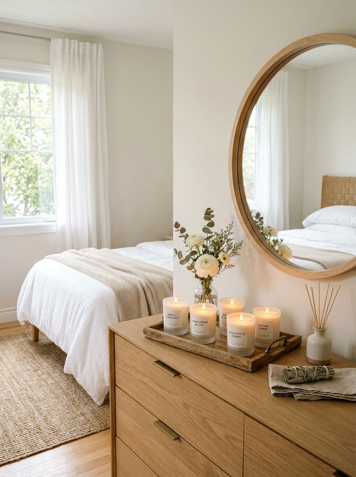 Neutral Scented Candles - 30 beige bedroom accessories ideas
